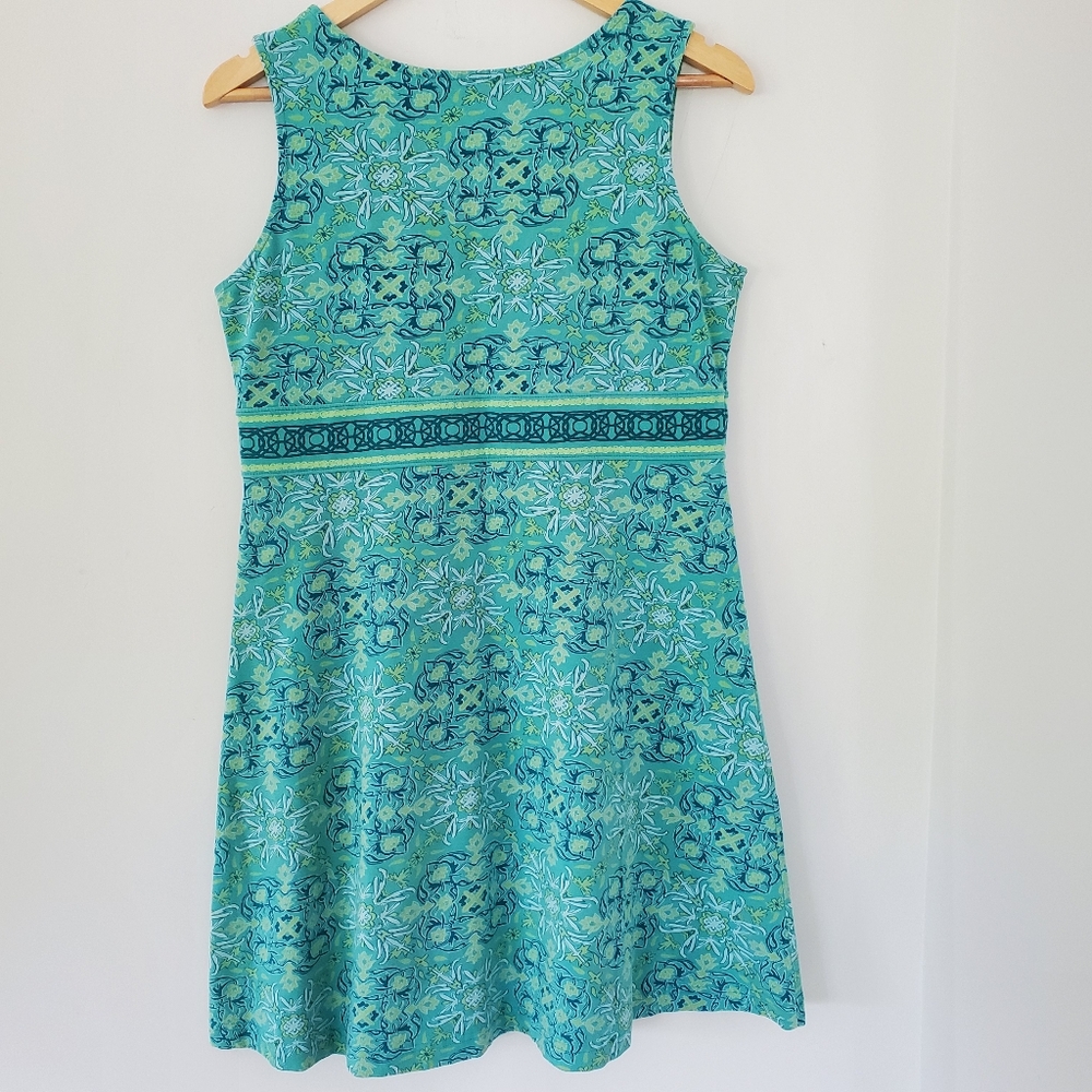 LIFE IS GOOD 10 Turquoise Green V-Neck Sleeveless Active Dress Boho Floral Comfy - Picture 9 of 12